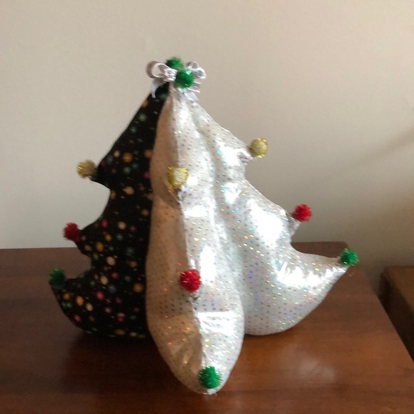 Handmade Fabric Holiday tree Silver Black 12” Tall - Picture 4 of 9